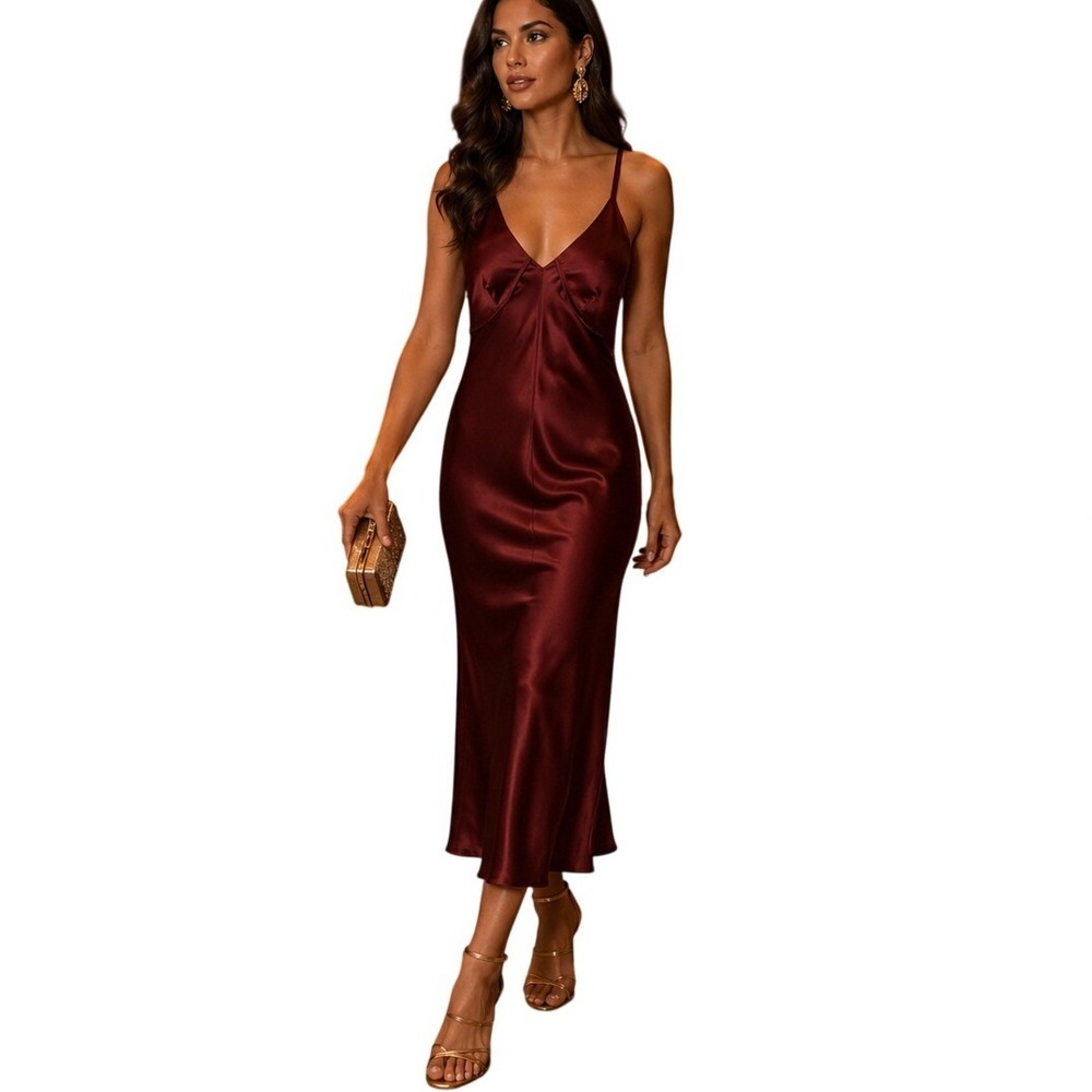 Helmet Lang Women's Elegant Bias Cut Evening Party Satin Slip Dress Size Medium